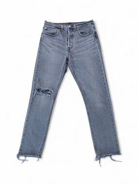 W26 Levi's 501 Skinny High Rise Gray Wash Distressed Jeans Custom Cut Inseam 26"